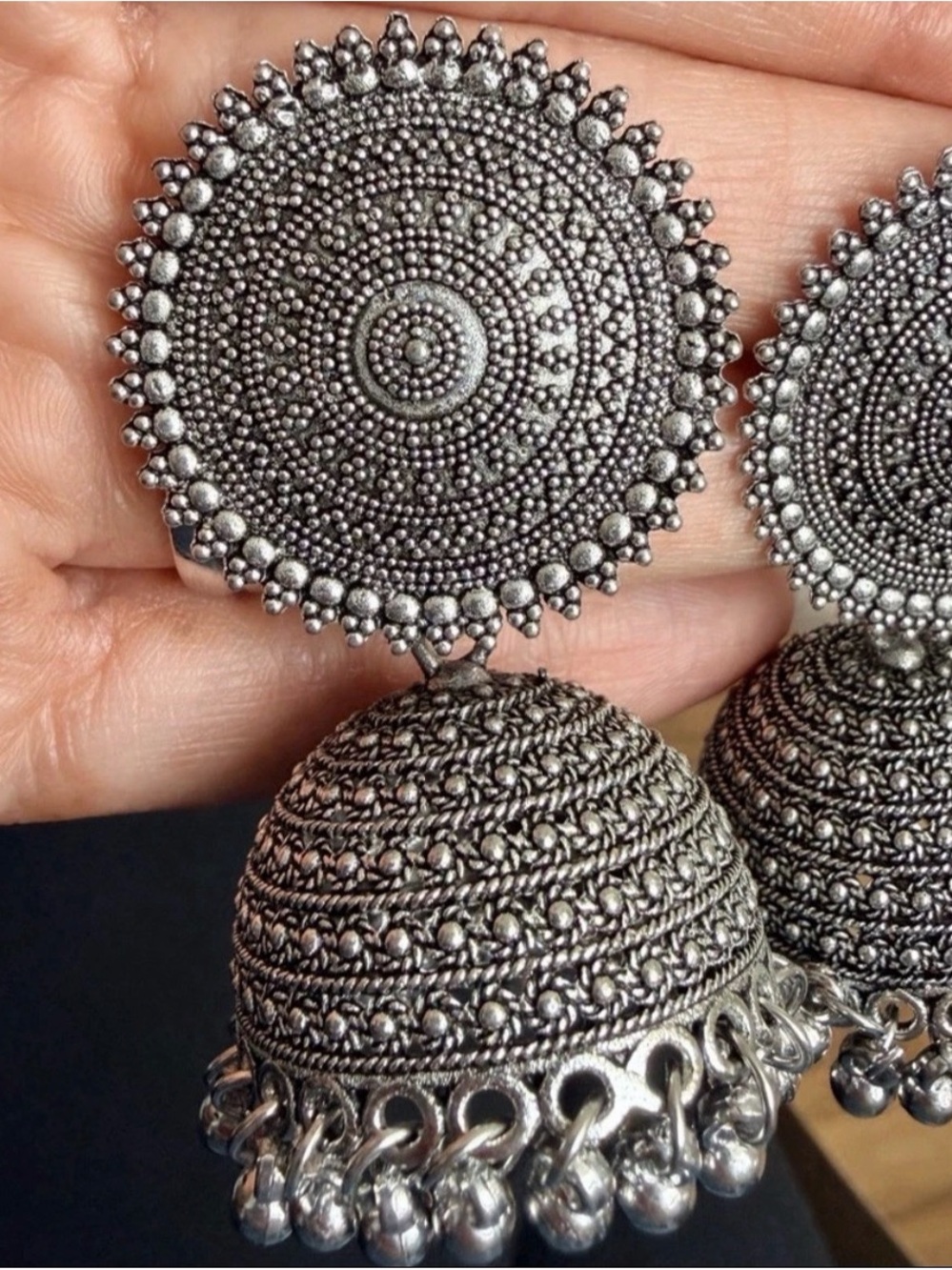 Ethnic Indian Wear Antique Silver Jhumka Earrings